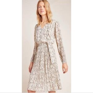Anthropologie Current Air Olivia Snake Print Pleated Midi Dress XS